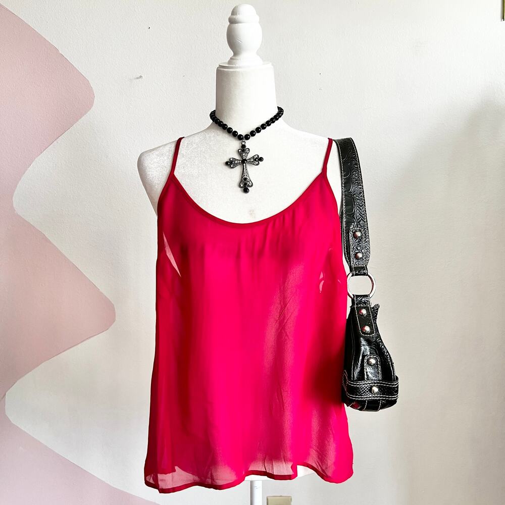 Red Sheer Tank Top, Y2K‎ Festival Soft Grunge Romantic Gothic 2000s XL